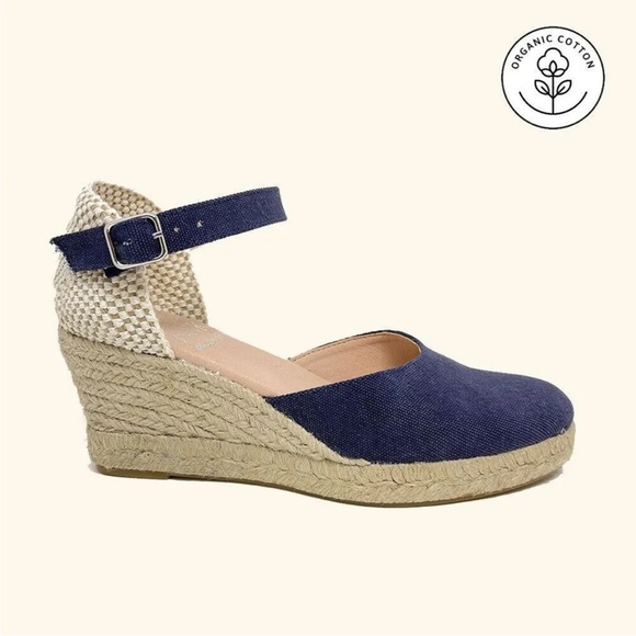 Hanks Shoes - HANKS espadrilles Amorgos wedge sandals blue 100% organic cotton 3 4 5 6 7 8